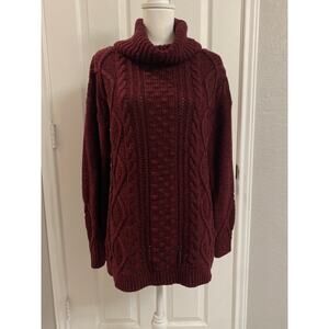 Lands' End Cable Knit Cowl Neck Sweater Small Warm Nordic Cabin Cozy Chunky